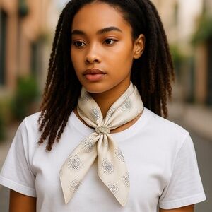 NWT SILKLETTE Radial Lights 100% Fine Silk Kerchief Scarf CREME/BLACK